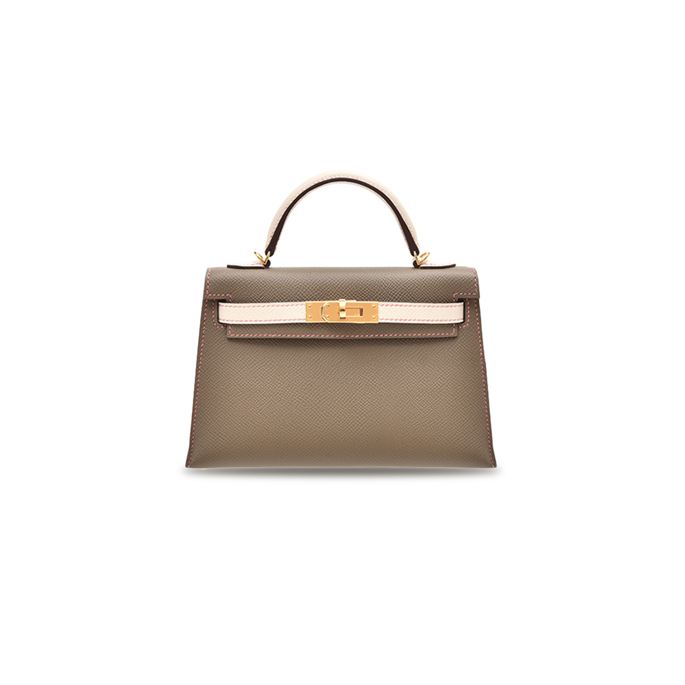 H**mes master mini kelly ii epsom elephant gray and milkshake white gold buckle (19*12*5.5cm)